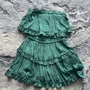 Green Ruffled Strapless Romper